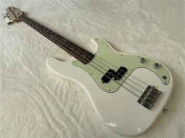 Guitar Factory Milk White 4 Strings Electric Bass Guitar Rosewood Fretboard Green Pickguard Chrome Hardwares Customizable