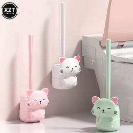 Brushes No Dead Angle Sanitary Brush Cute Cat Base Long Handle Squat Pit Cleaning Washing Toilet Artefact Toilet Brush Sets Wallmounted