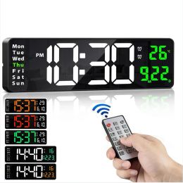 Clocks Wall Clock Digital Large LED Wall Mounted Remote Remote Control Date Week Temperature Clock Dual Alarms Gym Big Wall Clocks