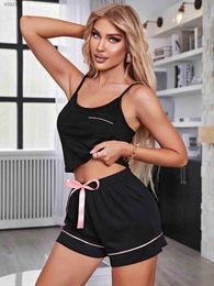 Women's Sleepwear Womens pajama set sexy suspender top and shorts 2-piece set pajama elastic drawstring shoulder strap mens summer pajama family set WX