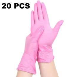 Gloves 20Pcs Pink Nitrile Disposable Gloves, Waterproof Dishwashing Gloves, Household Cleaning Gloves, Tattoos Gloves