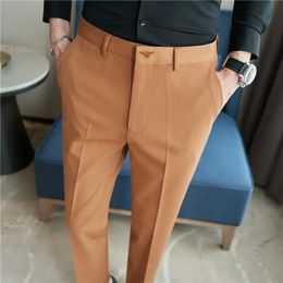 2024 Summer Embroidered Business Official Pants Mens Korean Slim Fit Office Social Set Pants High Quality Street Clothing Ankle Pants 240429