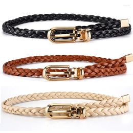 Belts Fashion Women's Weaving Knotted Decor Gold Pin Buckle PU Leather Girdle Candy Color Personality Thin Waistband For Dress