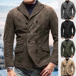 Men's Jackets Fashion Double Breasted Mens Jacket Blazers Outfits 2024 Spring Vintage Turn-down Collar Solid Colour Men Coats Casual