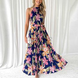 Designer Dress 2024 Spring/Summer Neck Hanging Sleeveless Printed Leisure Vacation Dress Plus size Dresses