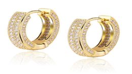 18K Gold Plated Copper Zircon Hoop Earrings Men Women Hip Hop Jewelry Iced Out Stud Earings Bling Diamond Earring for gift8732239