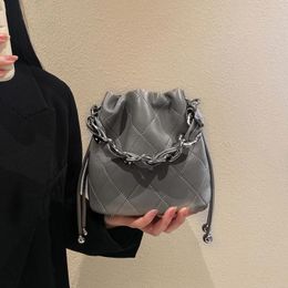 Totes Genuine Leather Quilted Drawstring Bucket Bag For Women With Chain Strap Crossbody Handbag Daily Use And Commuting