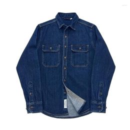 Men's Casual Shirts Retro Heavyweight Cotton Denim Washed Tough Guys Jeans Blouses American Vintage Cargo Workwear Tops Coats