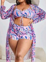 Women's Swimwear Plus Size Swimsuit Holiday Leisure Beach Bikini Three-piece Sexy Floral