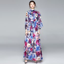 Passionate Paris Holiday Style Long Dress Spring and Autumn Skirt Round Neck Long Sleeve 2022 Chiffon Printed Dress 210519