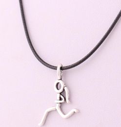 Simple Style Stick Figure Running Girl Cartoon Leather Necklace Runner Sports Women Jewelry4534654
