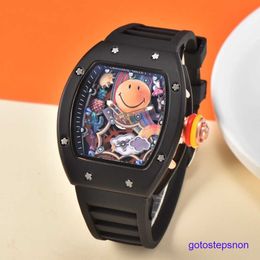 Male RM Wrist Watch Mechanical Watches for Men Classic Barrel Tonneau Male Clock Rm 88 Smiley Rubber Strap Wristwatch Ceramic Fashion Mens Watch 43mm