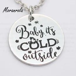 Pendant Necklaces Arried "Baby It's Cold Outside "Copper Necklace Keychain Charm Hand Stamped Jewelry Winter Merry Christmas Holiday