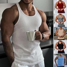 Men's Tank Tops Top Casual Men Bodybuilding Clothing Fitness O-Neck Sleeveless Racerback Vest Summer Ribbed Solid Color Male Breathable