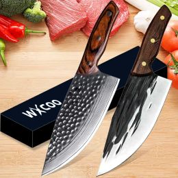 Knives Kitchen Hammered Slicing Knife Damascus Chopper Fish Meat Cleaver Stainless Steel Butcher Boning Knife Outdoor Hunt BBQ Tool
