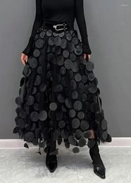 Skirts Polka Dot Women Skirt Black 2024 Spring Summer Korean Fashion Trend Patchwork Mesh Streetwear Dress Largas