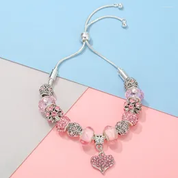 Charm Bracelets Crystal Love Key Fits DIY Pink Beads Bracelet For Women Wife Jewellery Gift Special Offer Drop