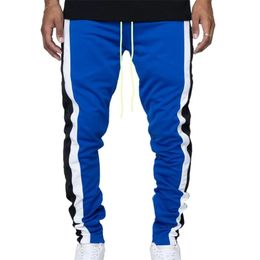 Streetwear Men Drawstring Contrast Colour Skinny Zipper Pockets Pants Sweatpants Bottoms for Jogger Sports Male Trousers 240430