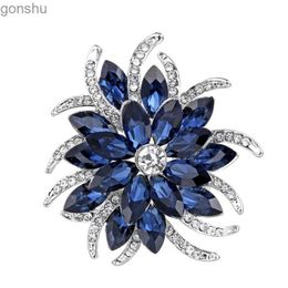 Pins Brooches Crystal flower brooch womens deep blue flower brooch plant elegant badge jewelry fashion wedding party brooch party gift WX