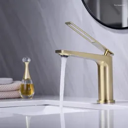 Bathroom Sink Faucets Luxury Brass Faucet One Handle Hole Brushed Gold Hand Basin Top Quality Washbowl Cold Water