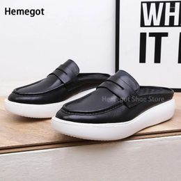 Casual Shoes Men's Black Leather Half Slippers Outdoor Korean Version Thick Sole Baotou High Quality For Men