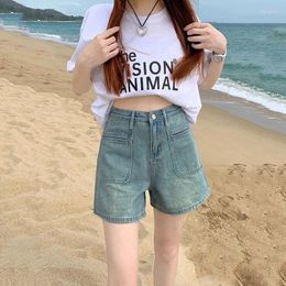Women's Jeans Light Blue Washed Retro A Word Denim Shorts Female 2024 Summer High-waisted Thin Loose Wide-legged Hundred Pants