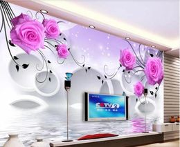 3d wallpaper custom po murals Rose reflections on the background wall of the 3D circle TV decor wall art pictures8657998