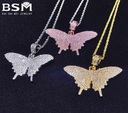 Pendant Necklaces necklace 6mm Pink Medium Butterfly Nelace with zircon men039s and women039s hip hop accessories207u6196198