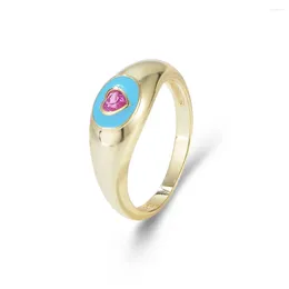 Cluster Rings Fulsun 925 Silver Love Finger Ring Sterling S925 Gold Plated Ruby Zirconia Heart Enamel Signet For Elegant Women