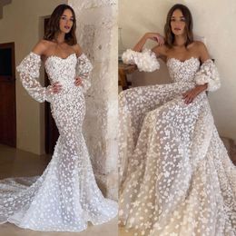 Hochzeitskleid Wunderschöne Diagramm Mermaid Schatz Langärmele Spitze Brautkleider Brautkleider Applikationen Sweep -Zug Designer Boho Robe de Mariage Es