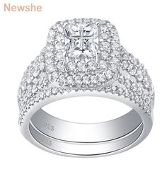 Newshe 925 Sterling Silver Halo Wedding Ring Set For Women Elegant Jewelry Princess Cut Cubic Zirconia Engagement Rings J01128126599