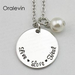 LIVE LOVE HEAL Inspirational Hand Stamped Engraved Custom Pendant Necklace For Fashion lady Nice Gift Jewellery 18Inch 22MM 10Pcs Lo1640695