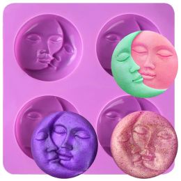 Candles Sun & Moon Silicone Soap Moulds 4 Cavity Crescent Moon Face Mould for Homemade Lotion Bar Bath Bombs Polymer Clay Wax Candle Make