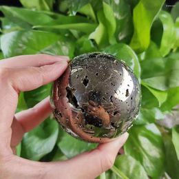 Decorative Figurines Natural Real Crystal Pyrite Sphere Ball Energy Strength Worry Stone Reiki Meditation Spiritual Healing Home Decor Gift