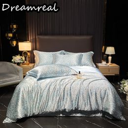 High-end Mulberry Silk Bedding Set Luxury Smooth Comforter Duvet Cover Fitted/Flat Sheet Pillowcase Fashion Full Queen King Size 240506