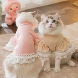 Dog Apparel Solid Colour Base Shirts Clothes Kawaii Lace Puffy Sleeves Design Small Clothing Cat Korean Fashion Girl Pet Products