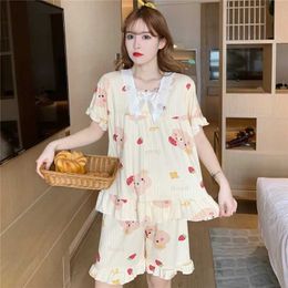 Women's Sleep Lounge New Ladies Pajamas Women Summer Short-Sleeved Pyjamas Students Thin Section Lace Leisure Can Be Worn Outside the Home Clothing