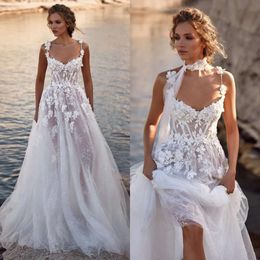 Nova Boho A Line Milla Dresses For Bride Flower Spaghetti Wedding Dress Up Back Appliques Lace Designer Bridal Gowns ppliques