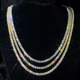 Hip Hop Jewellery Pass Diamond Tester 4mm 925 Silver d Colour Vvs Moissanite Tennis Chain Gold Plated Iced Out Tennis Necklace