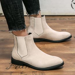 British Style Suede Leather Fashion Dress Boots Urban City Business Slip-on Elastic Band confortável