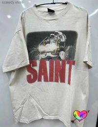 Men's T-Shirts Loose White Saint Michael Space T Men Women Cartoon Graphic T-shirt High Quality Tops Japan Short Seve H240507