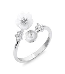 Flower Ring Settings White Shell 925 Sterling Silver Star Zircon DIY Pearl Ring Mount 5 Pieces8221622