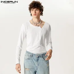 Men's T Shirts INCERUN Tops 2024 American Style Handsome Zipper Design Knitted T-shirts Casual Fashion Solid Long Sleeved Camiseta S-5XL