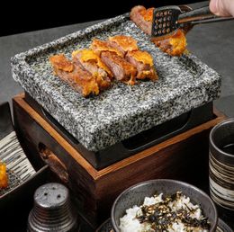 Mini barbecue grill table BBQ groove rock baking pan teppanyaki steak plate high temperature slate bbq plate square indoor outdoor1480112