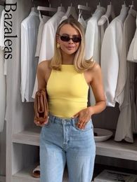 Women's Tanks Bazaleas Y2K Yellow Camis Sexy Spaghetti Straps Crop Top Official Basic Tank