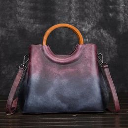 Shoulder Bags Retro Women Bag Vintage Bucket For 2024 Handmade Embossed Leather Handbag Floral Tote Female