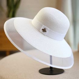 Wide Brim Hats Bucket Hats Summer Large Brim Str Hat Soft Cushion Wide Brim Sun C be Beach Foldable Hat New Adjustable 2020 Womens Hat J240425