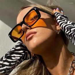 Sunglasses Square Women Vintage Sun Glasses Men Brand Designer Mirror Women's Fashion Rivet Orange Lens Y2