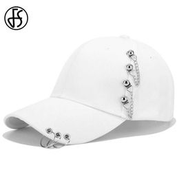 Ball Caps FS Fashion White Hip Hop Cap With Iron Ring Adjustable Baseball Caps For Men Leisure Summer Sunshade Women Hats Gorras Hombre Y240507
