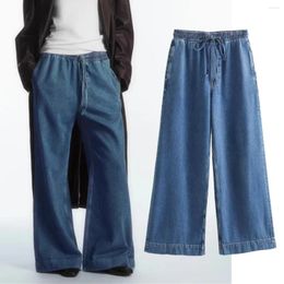 Women's Jeans Maxdutti Nordic Minimalism Sky Blue Loose Boyfriend Harem Women Lazy Drawstring Denim Pants